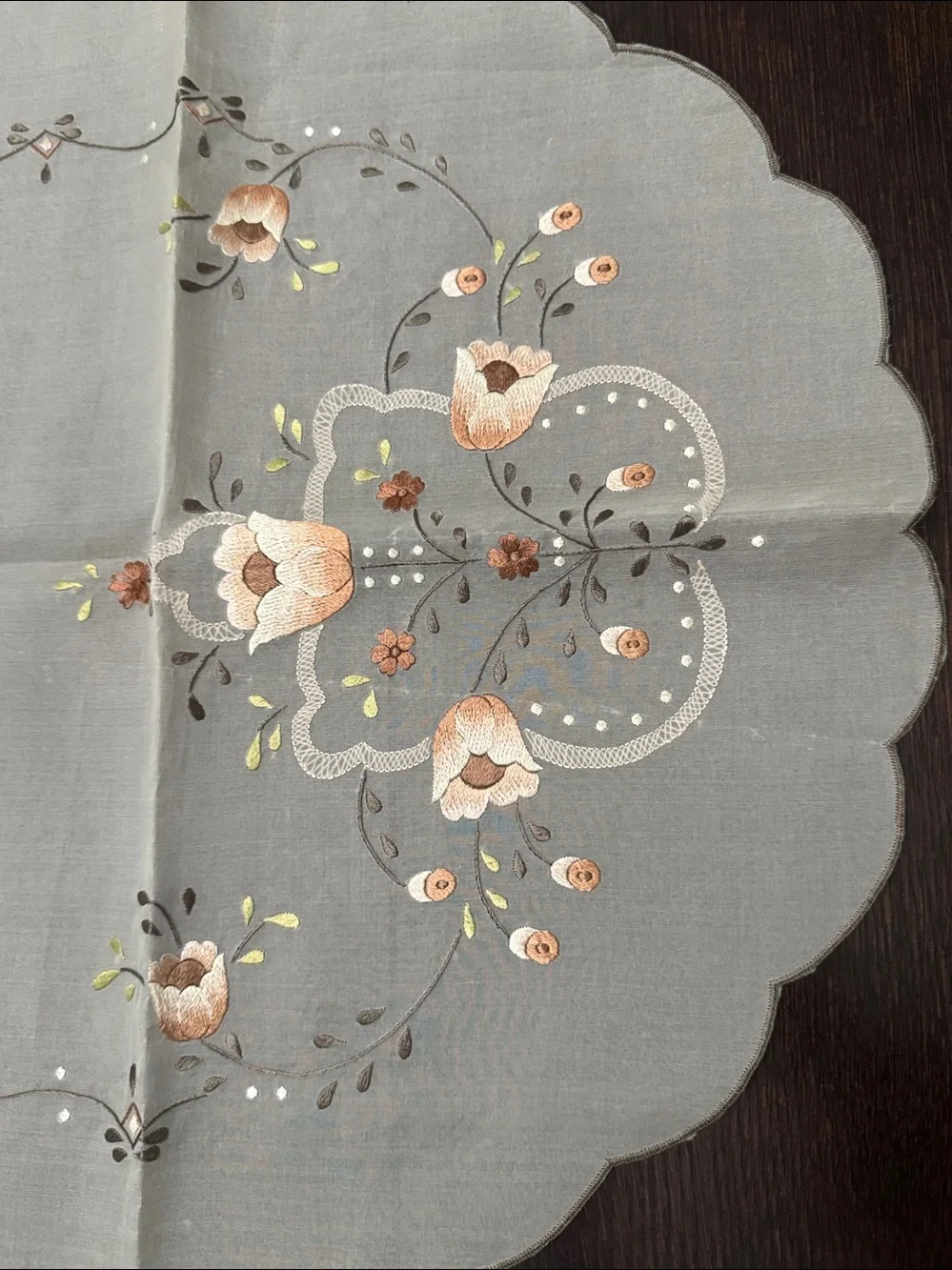 Beautiful Embroidered Floral sheer Table Runner in Beige and brown tones